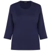 Online Beige Cotton 3/4 Sleeve T-Shirt Navy