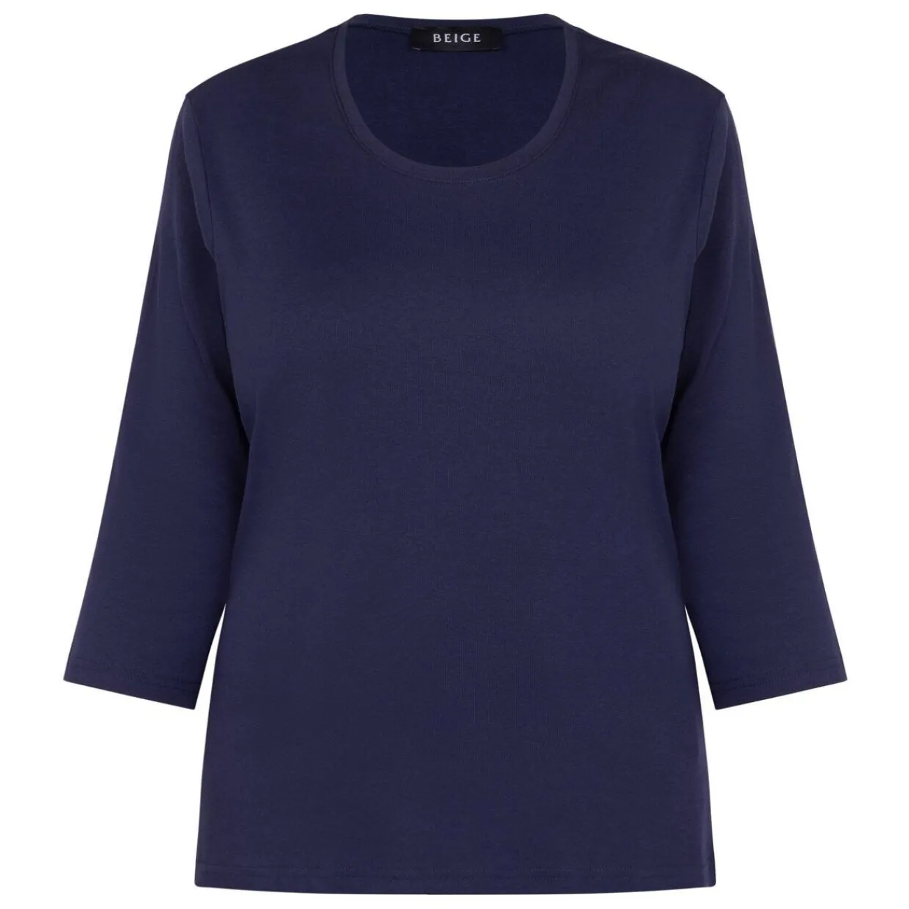Online Beige Cotton 3/4 Sleeve T-Shirt Navy