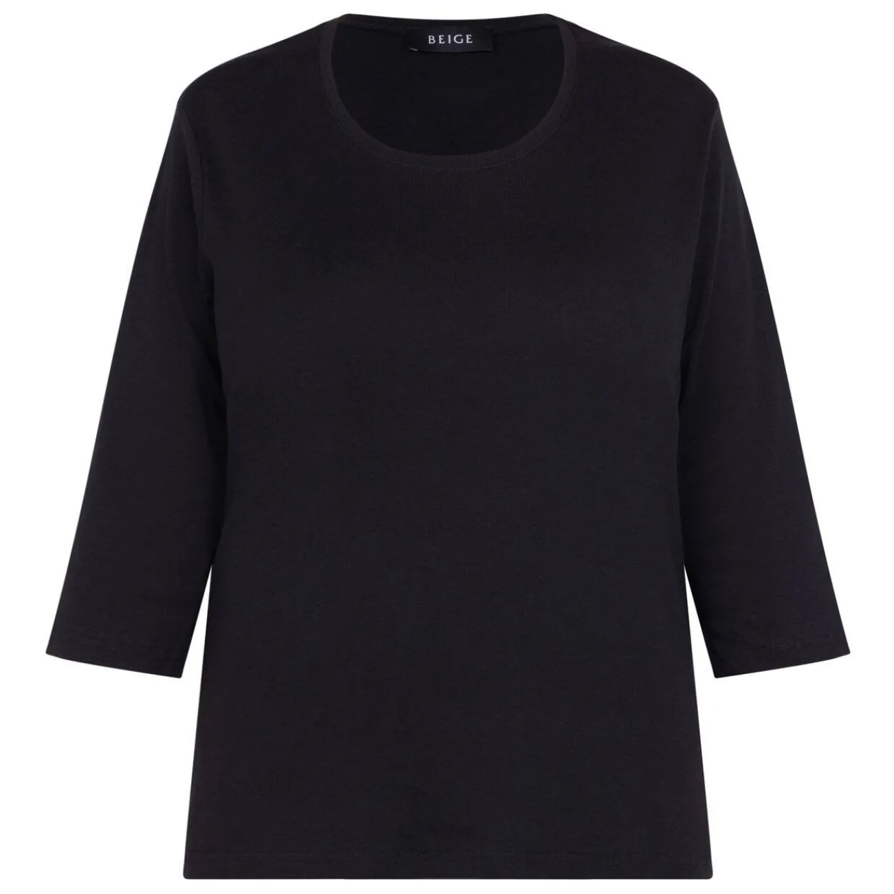 Hot Beige Cotton 3/4 Sleeve T-Shirt Black
