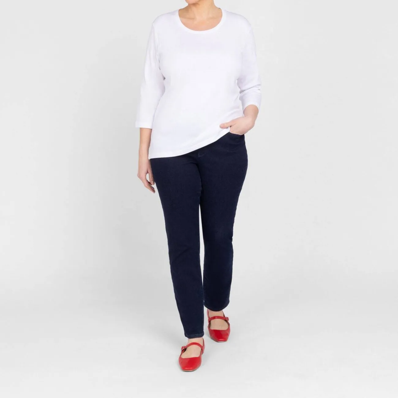 Online Beige Cotton 3/4 Sleeve T-Shirt White