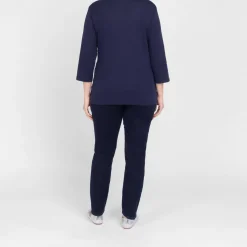 Online Beige Cotton 3/4 Sleeve T-Shirt Navy