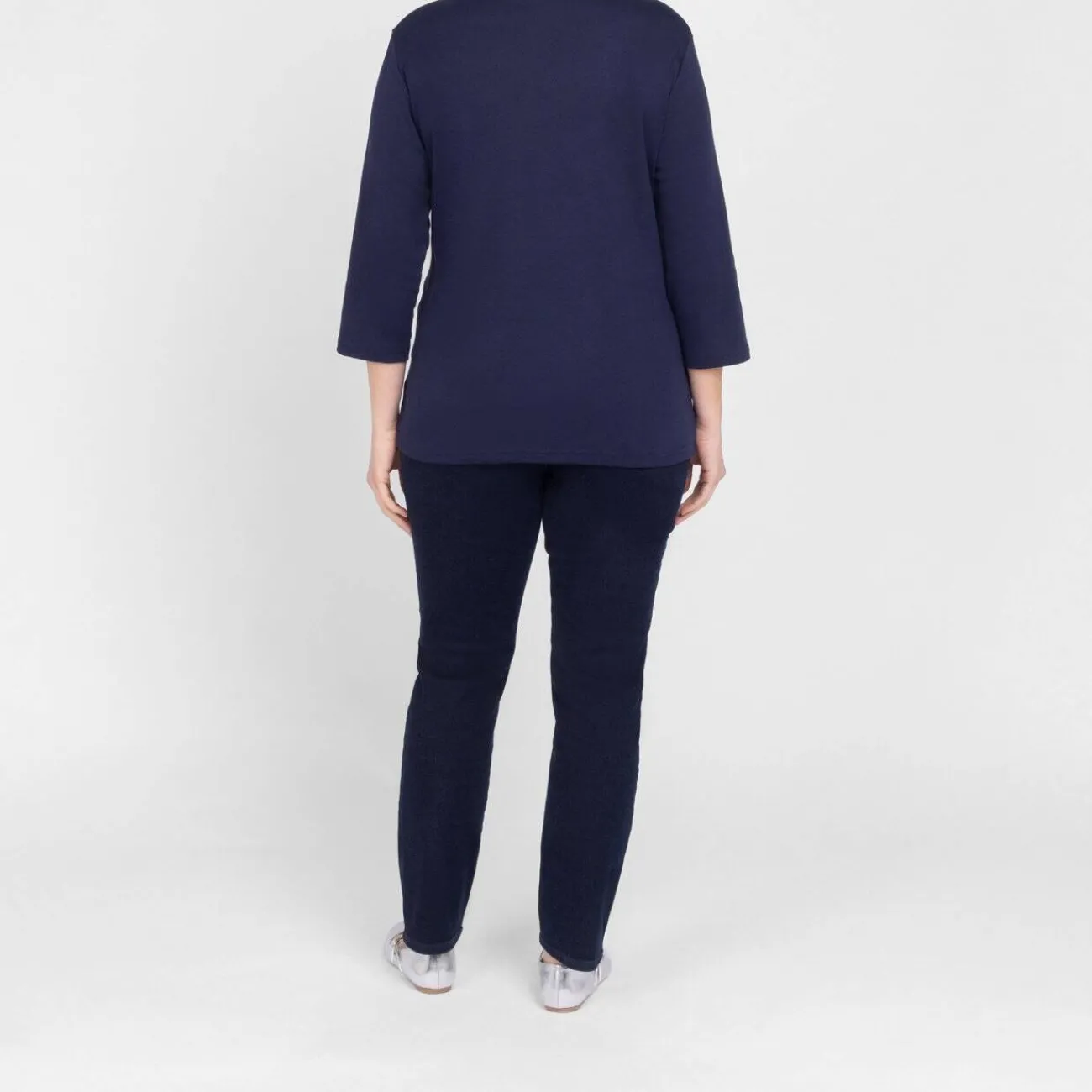 Online Beige Cotton 3/4 Sleeve T-Shirt Navy