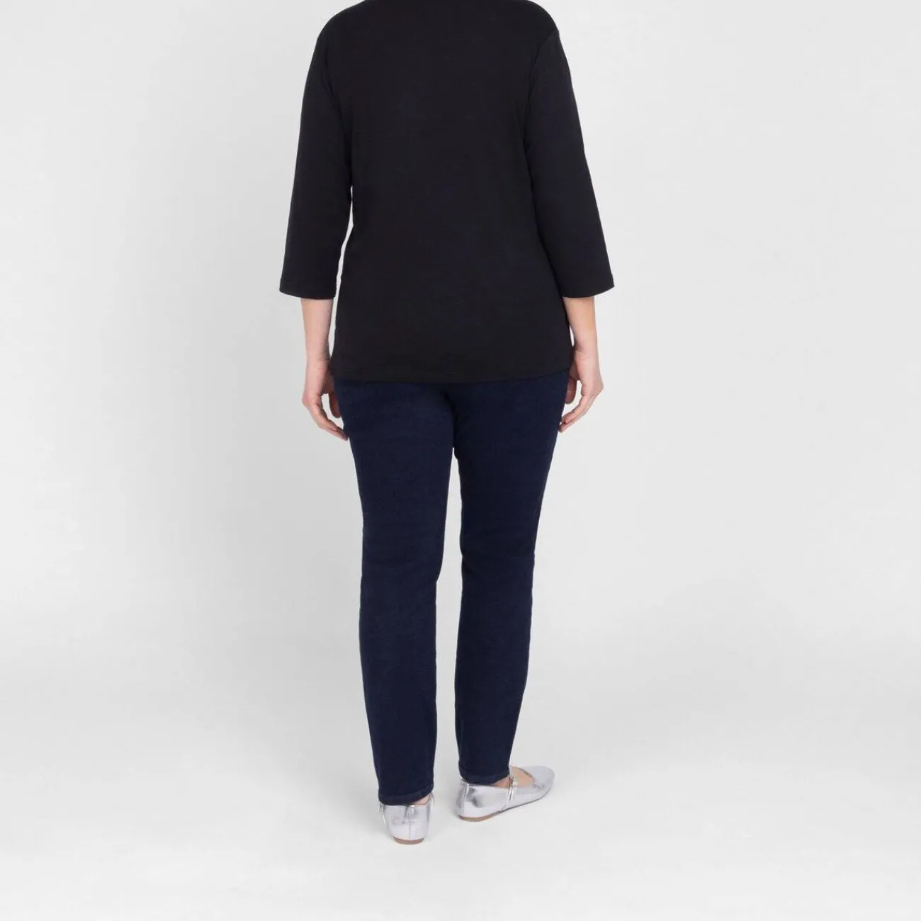 Hot Beige Cotton 3/4 Sleeve T-Shirt Black