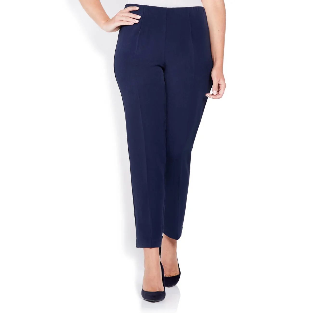 New Beige PULL ON TROUSER FRONT CREASE NAVY