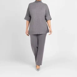 Hot Beige Pull On Trouser Grey Parallel Leg