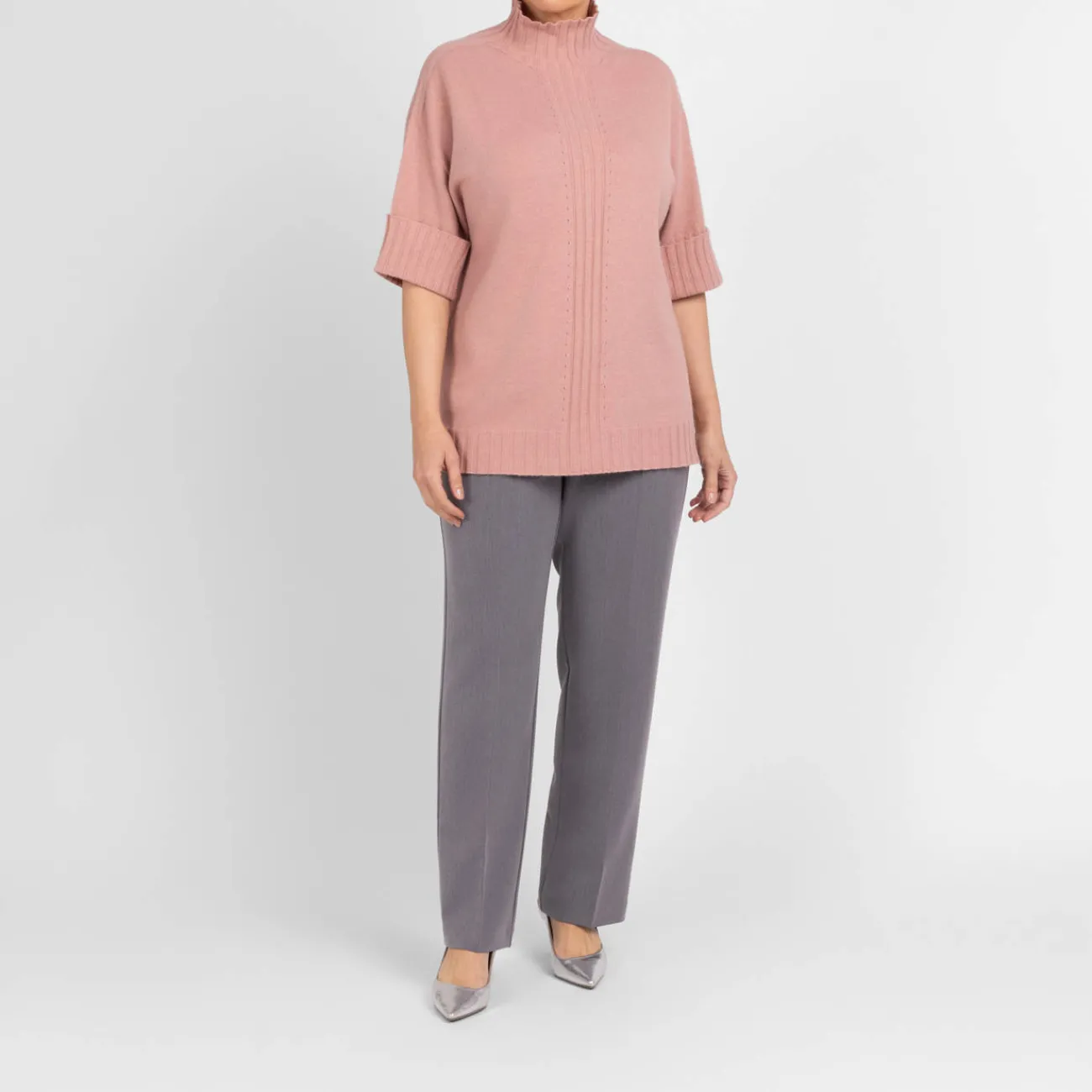 Hot Beige Pull On Trouser Grey Parallel Leg