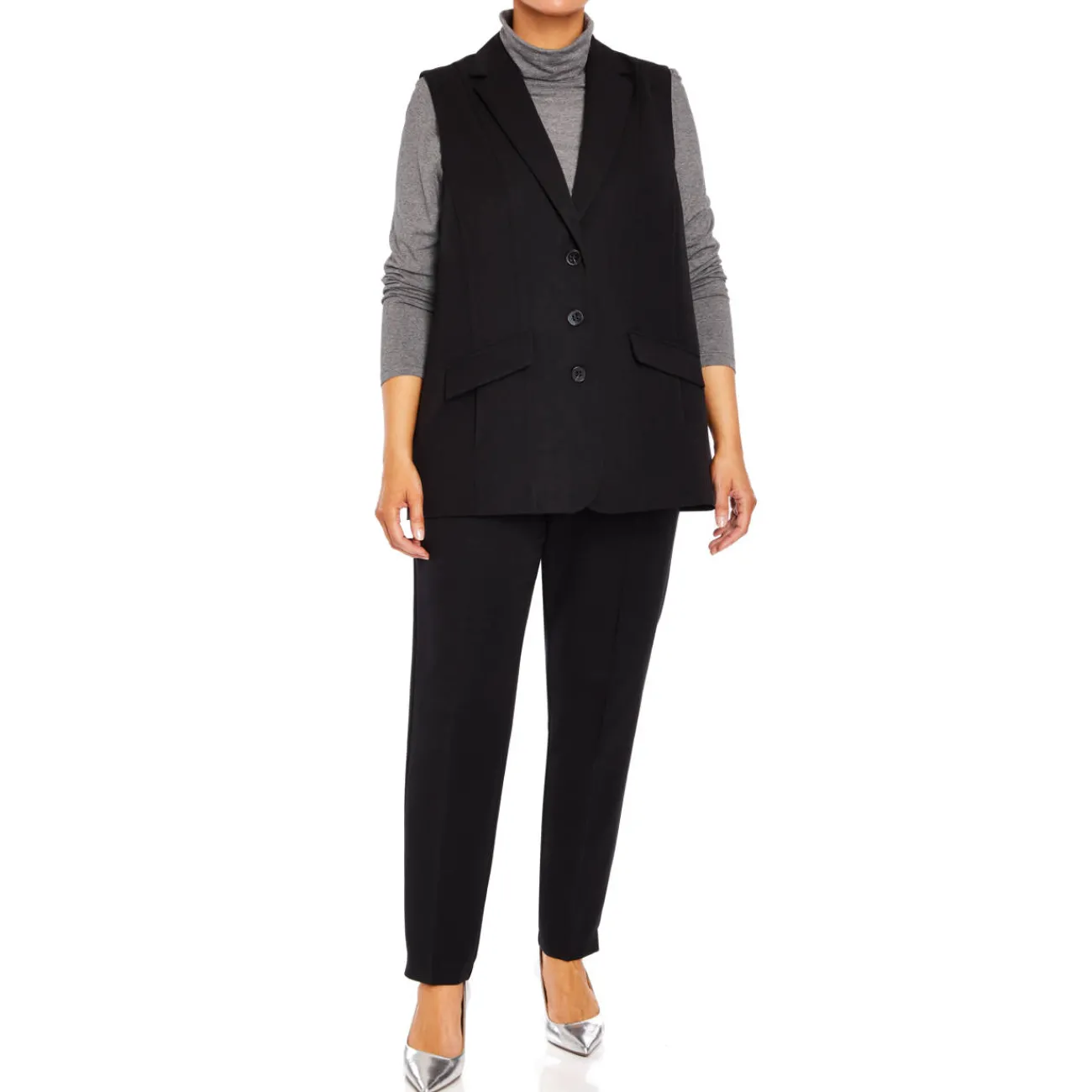 Sale Beige Pull On Trouser Narrow Leg Black