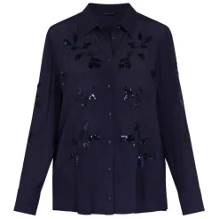 Best Elena Miro Georgette Sequinned Shirt Navy