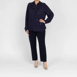 Best Elena Miro Georgette Sequinned Shirt Navy
