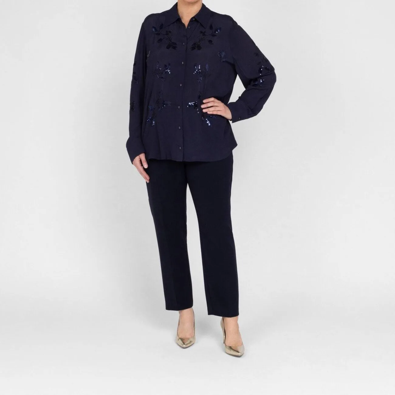 Best Elena Miro Georgette Sequinned Shirt Navy