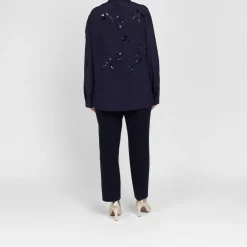 Best Elena Miro Georgette Sequinned Shirt Navy