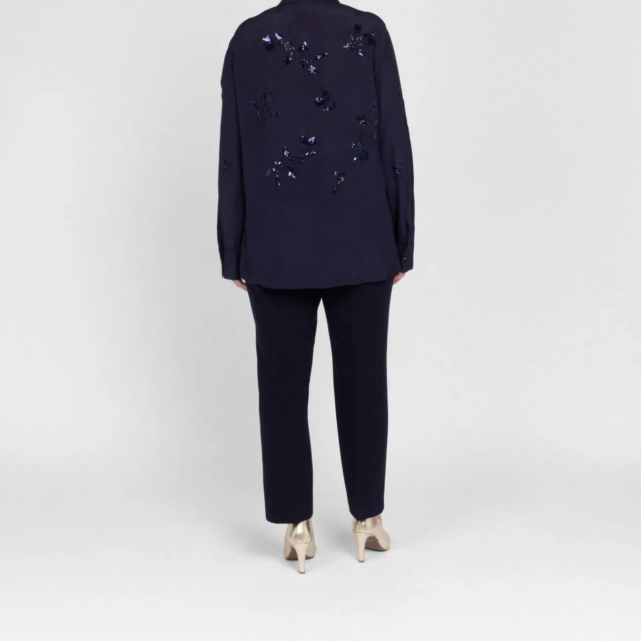 Best Elena Miro Georgette Sequinned Shirt Navy