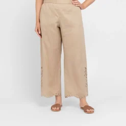 New Elena Miro Linen Embroidered Trousers Sand