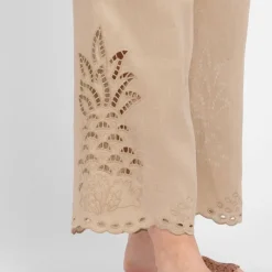 New Elena Miro Linen Embroidered Trousers Sand