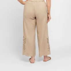 New Elena Miro Linen Embroidered Trousers Sand