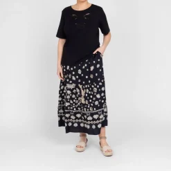 Best Elena Miro Tiered Floral Skirt Black