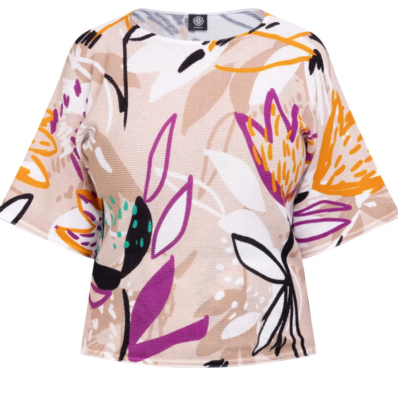 Fashion Faber Abstract Floral Print Sweater Beige