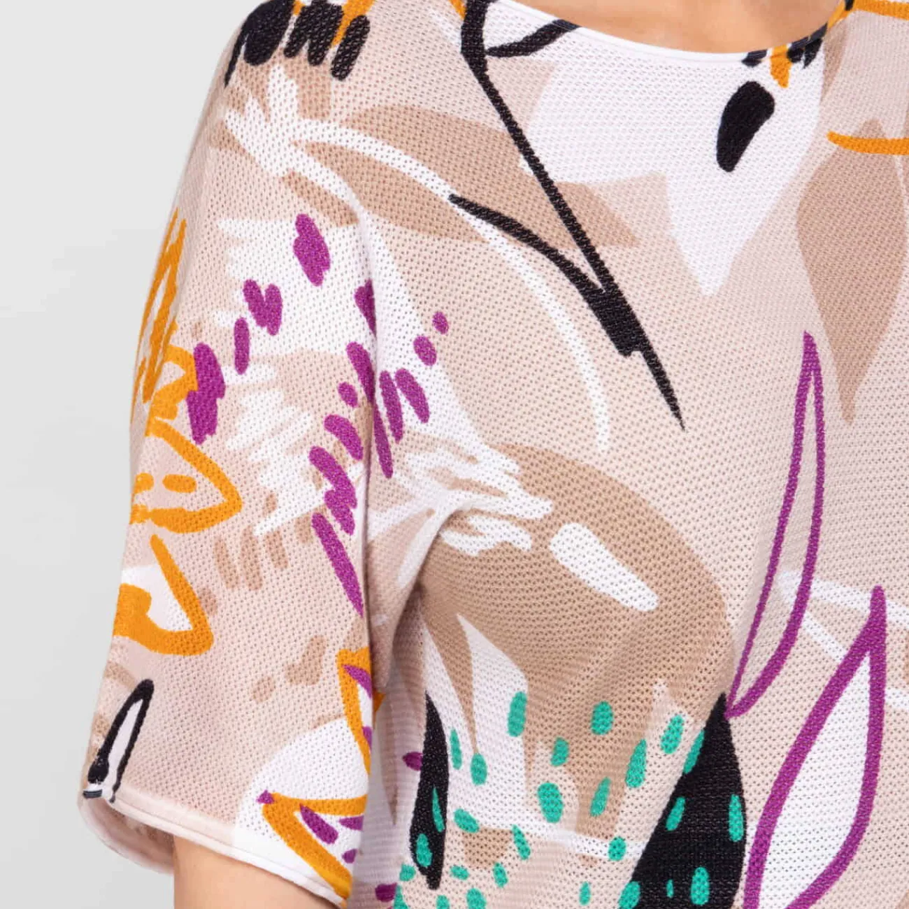 Fashion Faber Abstract Floral Print Sweater Beige