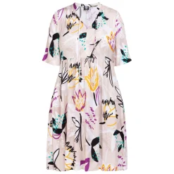 Hot Faber Satin Viscose Floral Dress Beige