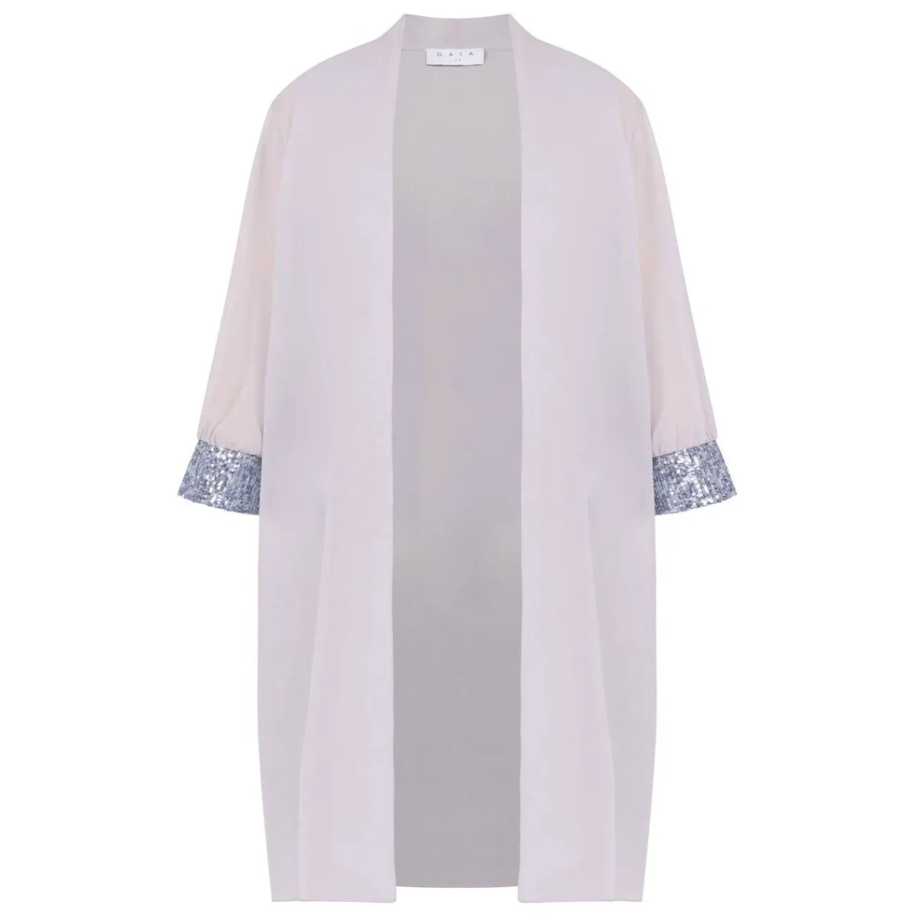 Clearance GAIA Life Pearl Grey Long Duster Jacket With Sequin Cuff
