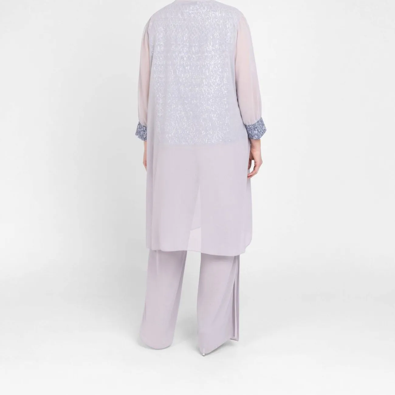 Clearance GAIA Life Pearl Grey Long Duster Jacket With Sequin Cuff