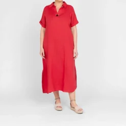 New GAIA Life Short Sleeve Red Linen Dress