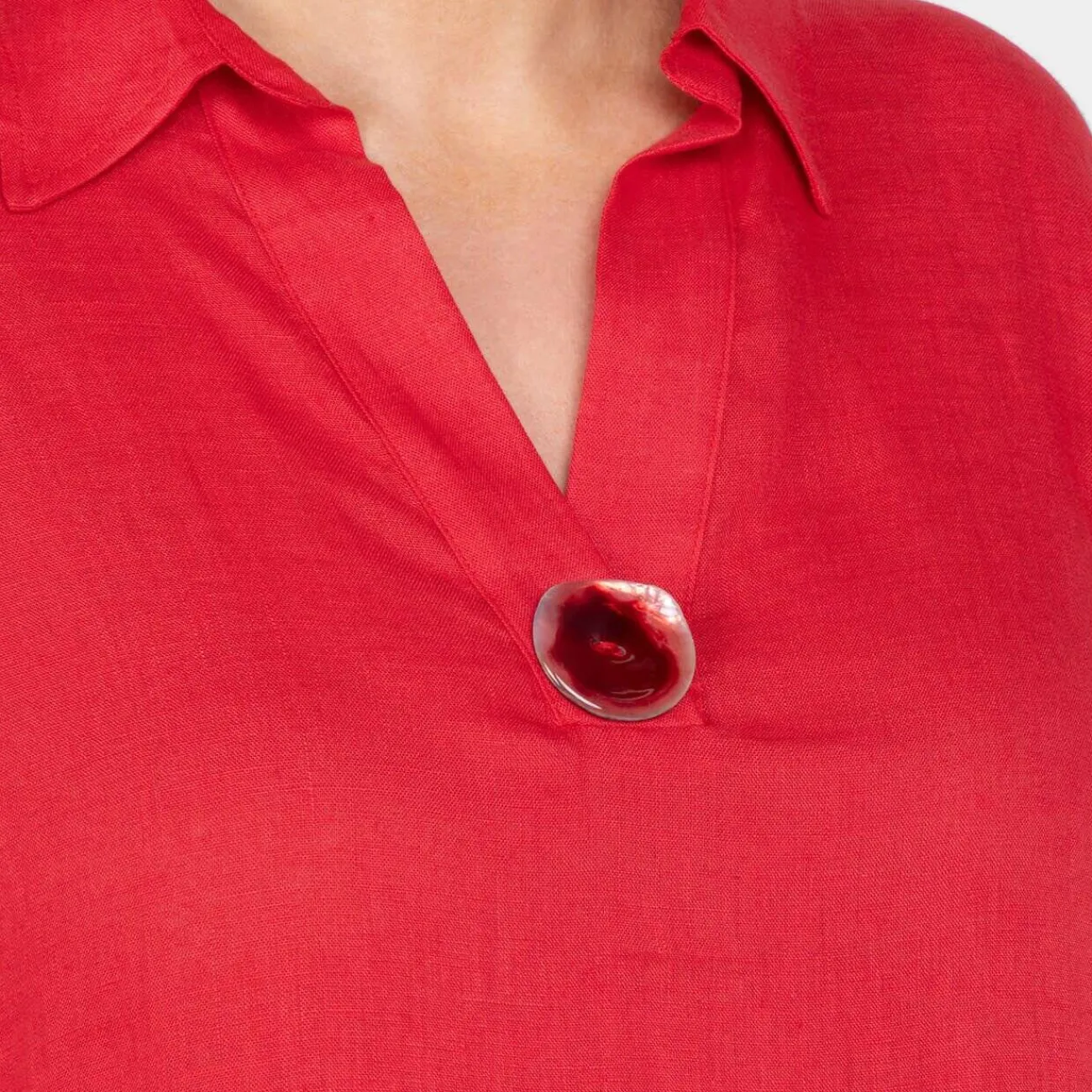 New GAIA Life Short Sleeve Red Linen Dress