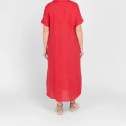New GAIA Life Short Sleeve Red Linen Dress