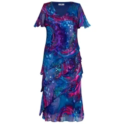 New Lewis Henry Silk Tiered Dress Blue