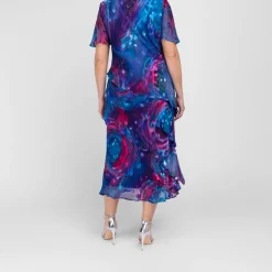 New Lewis Henry Silk Tiered Dress Blue