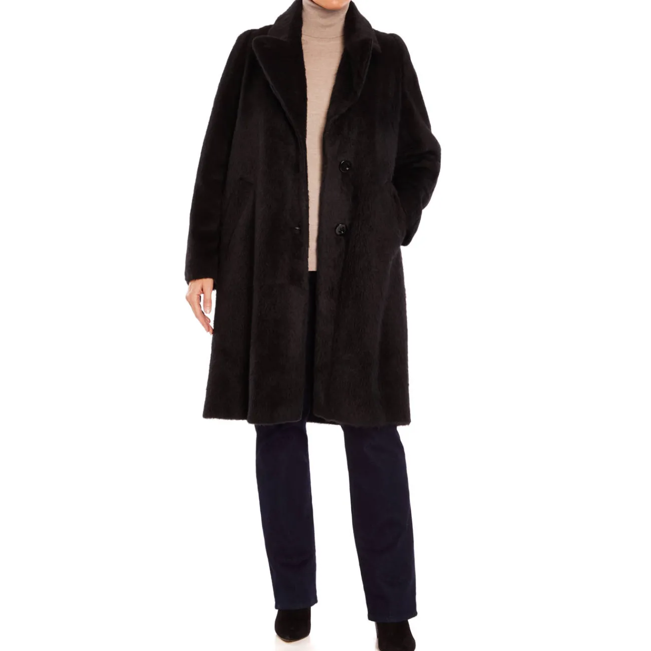 Online Luisa Viola BLACK FAUX-FUR COAT