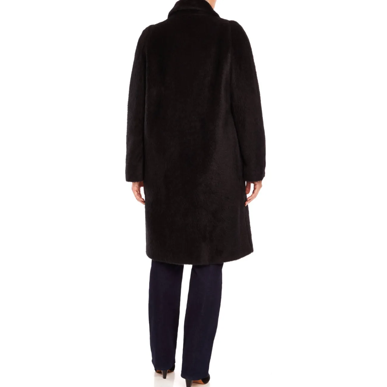 Online Luisa Viola BLACK FAUX-FUR COAT