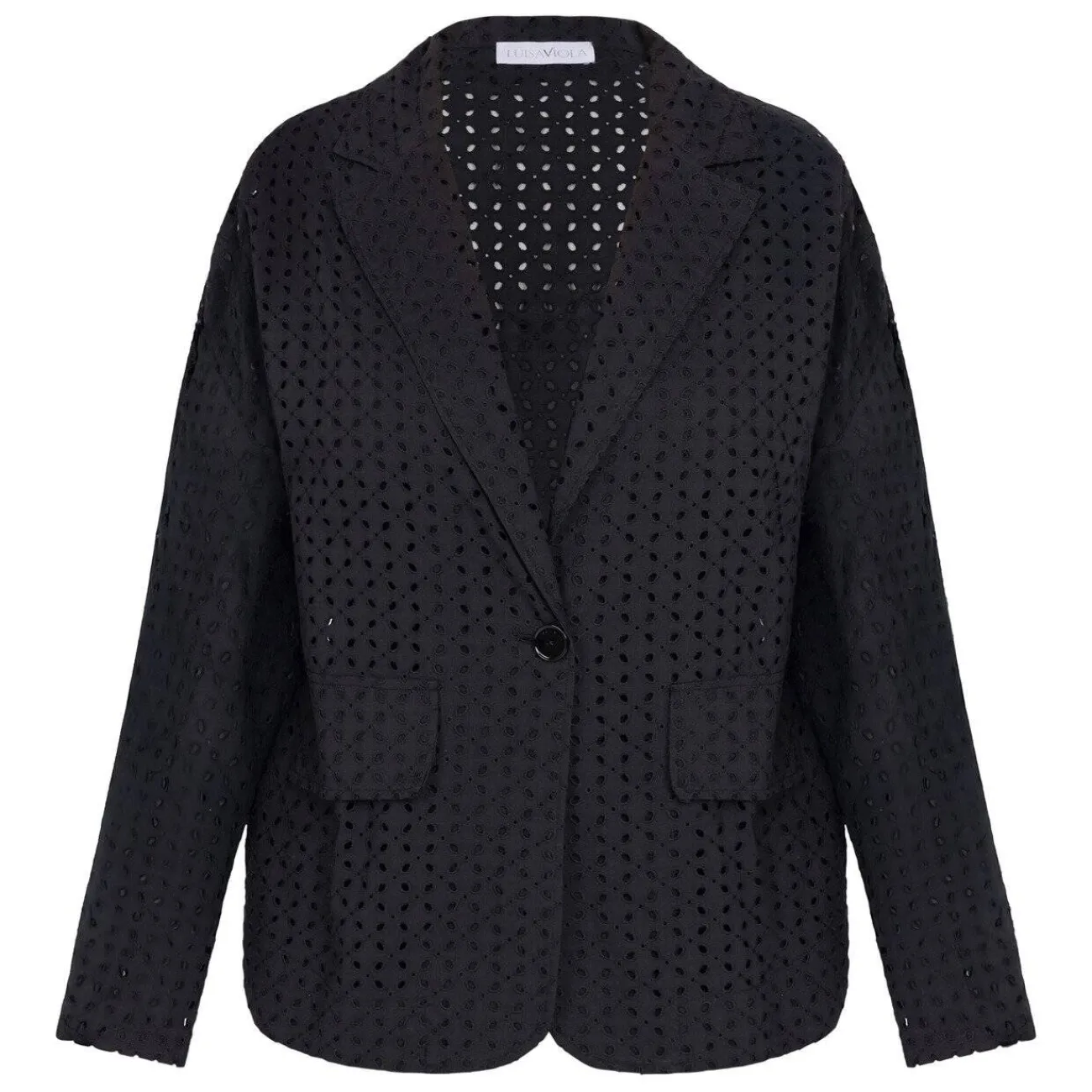 Fashion Luisa Viola Broderie Anglaise Cotton Jacket Black