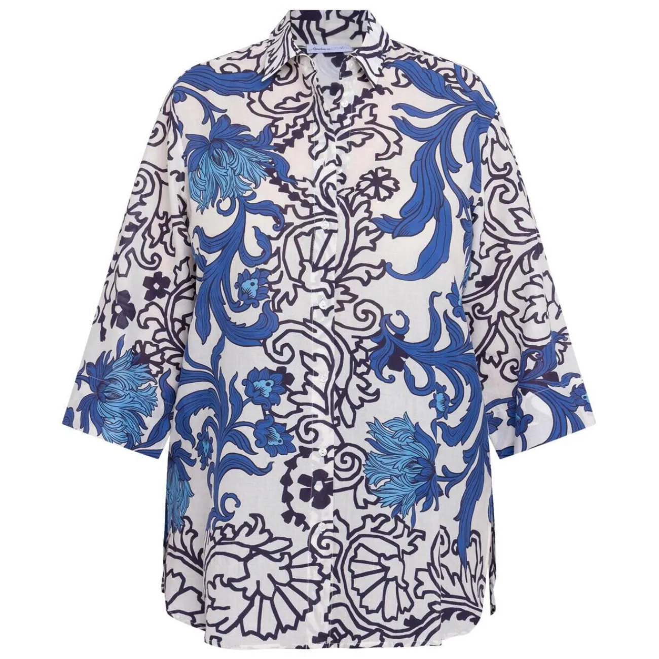 New Luisa Mara Venier Luisa Viola Floral Cotton Shirt Blue