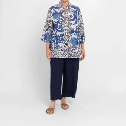 New Luisa Mara Venier Luisa Viola Floral Cotton Shirt Blue