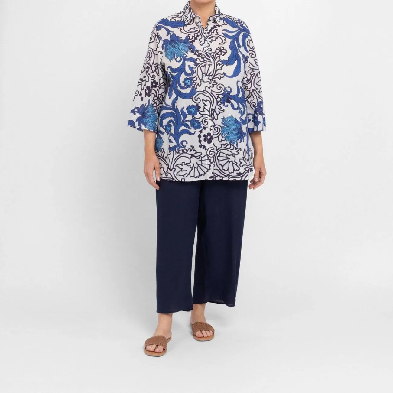 New Luisa Mara Venier Luisa Viola Floral Cotton Shirt Blue