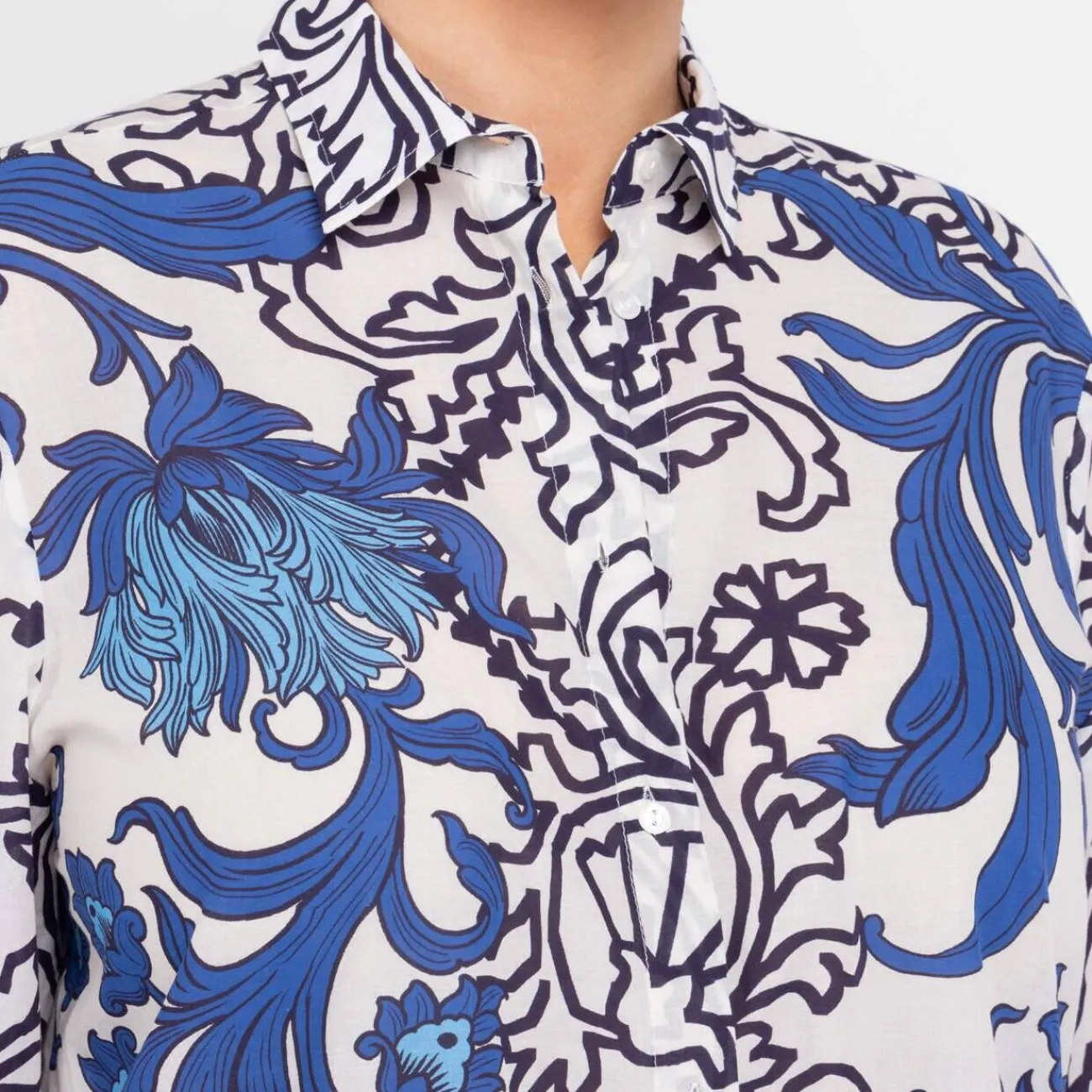New Luisa Mara Venier Luisa Viola Floral Cotton Shirt Blue