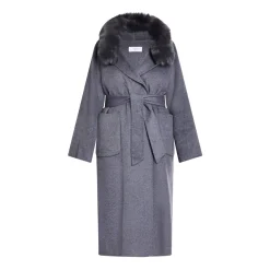 Discount Luisa Viola WRAP COAT FAUX-FUR TRIM GREY