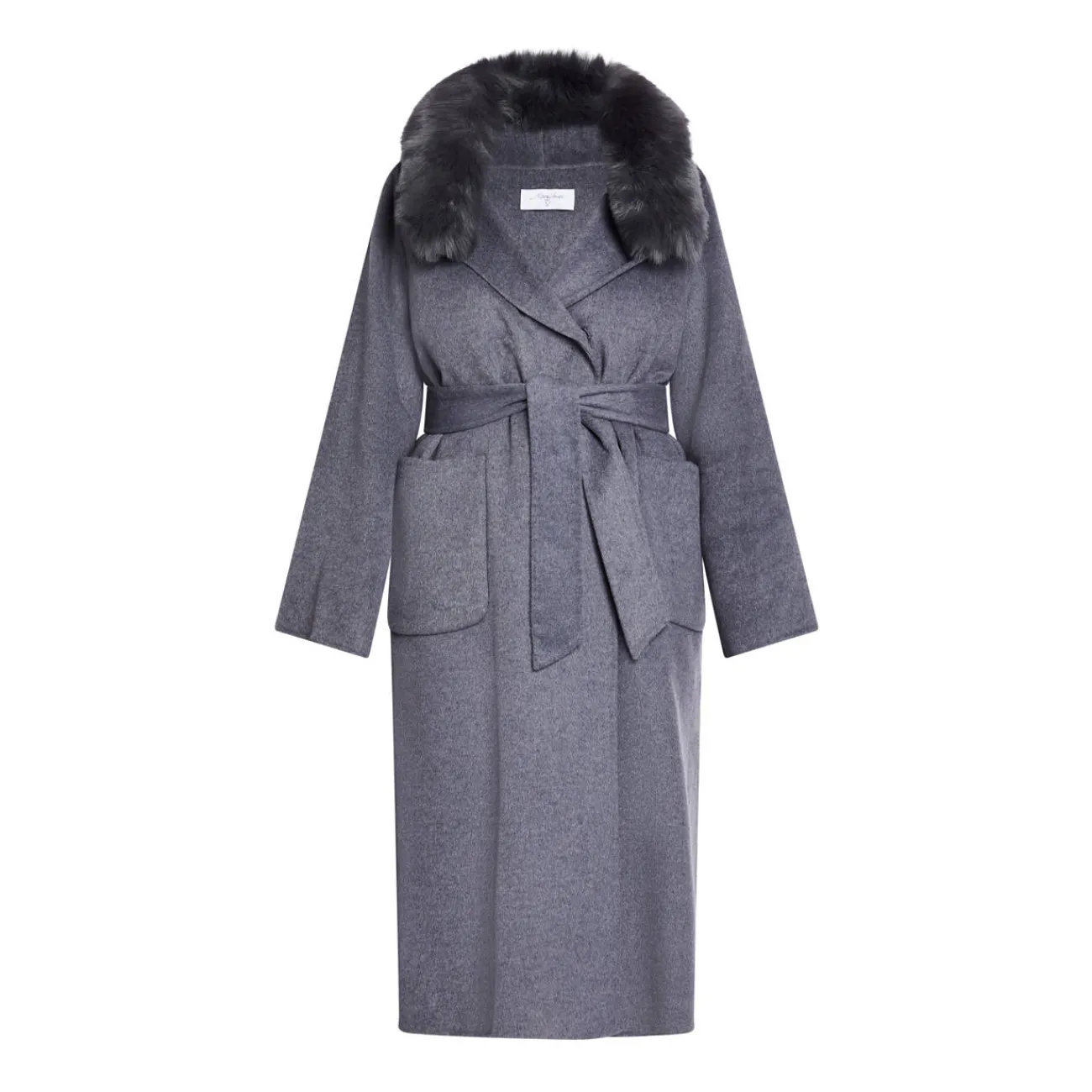Discount Luisa Viola WRAP COAT FAUX-FUR TRIM GREY