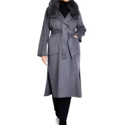 Discount Luisa Viola WRAP COAT FAUX-FUR TRIM GREY
