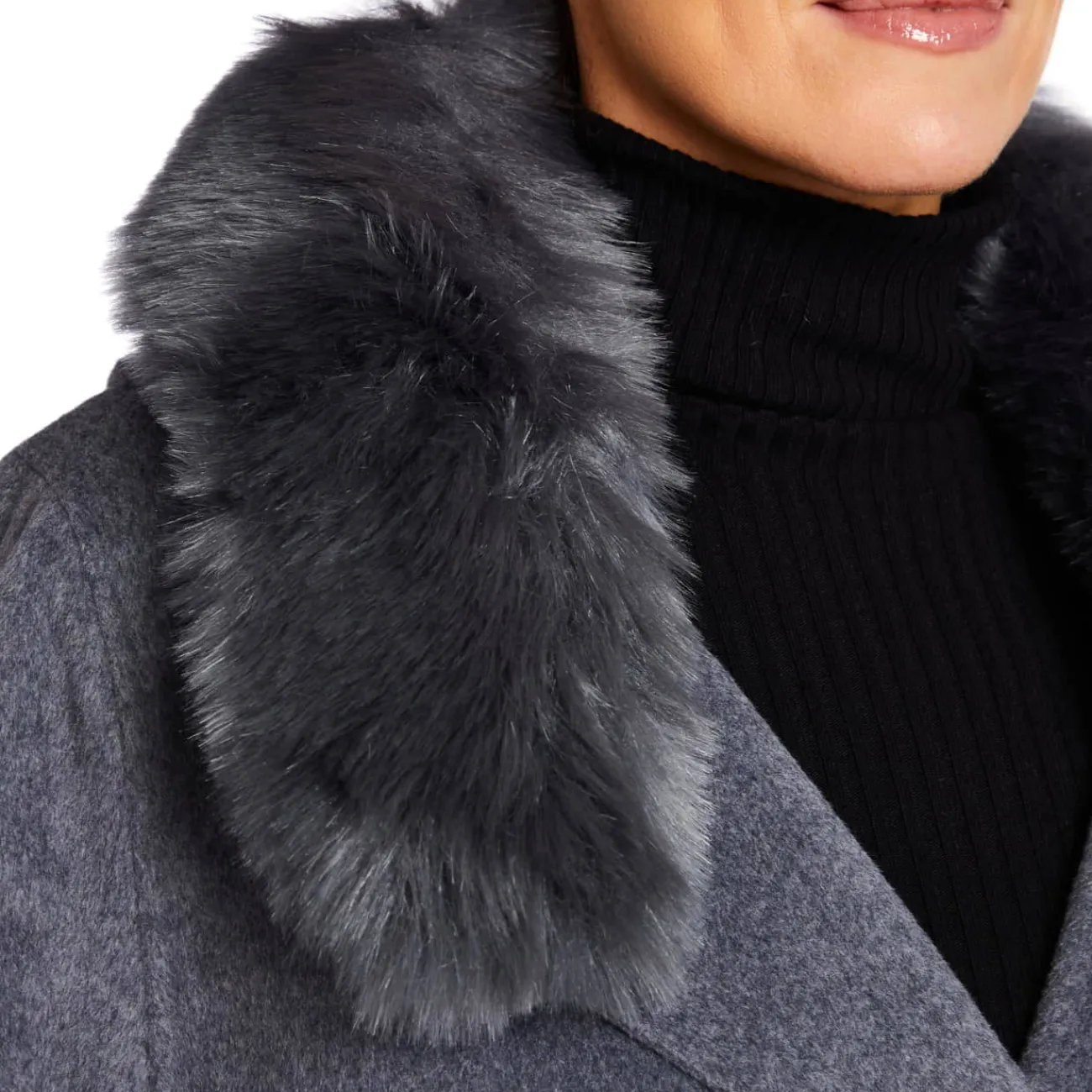 Discount Luisa Viola WRAP COAT FAUX-FUR TRIM GREY