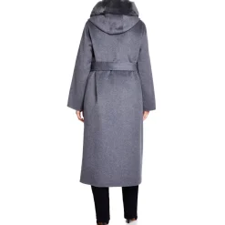 Discount Luisa Viola WRAP COAT FAUX-FUR TRIM GREY