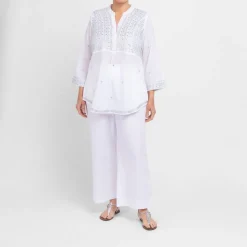Sale LULA SOUL LulaSoul Embroidered Sequin Cotton Tunic White