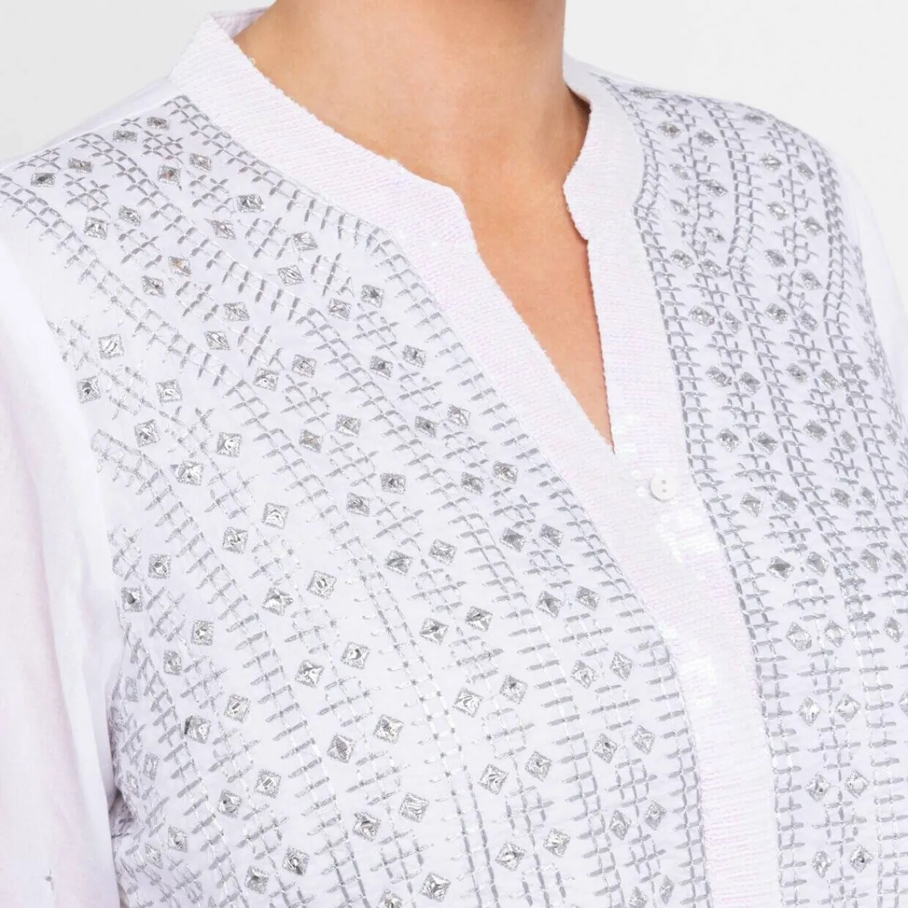 Sale LULA SOUL LulaSoul Embroidered Sequin Cotton Tunic White