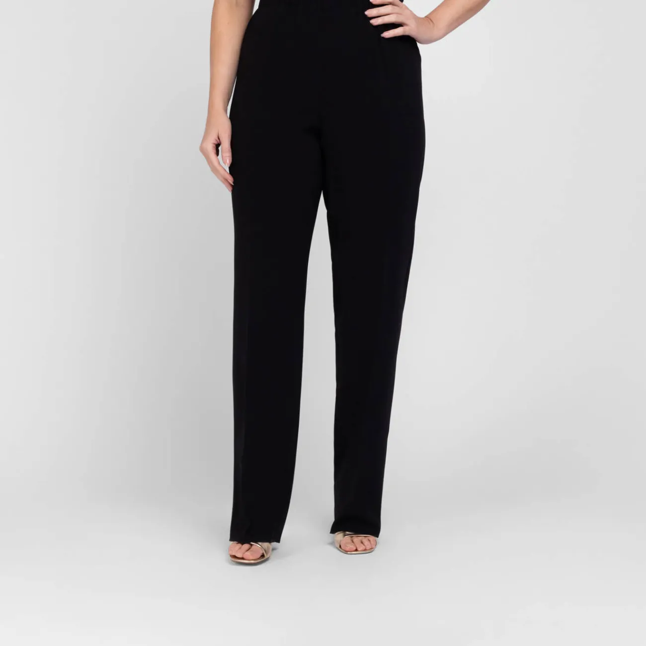 Clearance Marina Rinaldi BLACK PULL-ON FRONT CREASE TROUSER