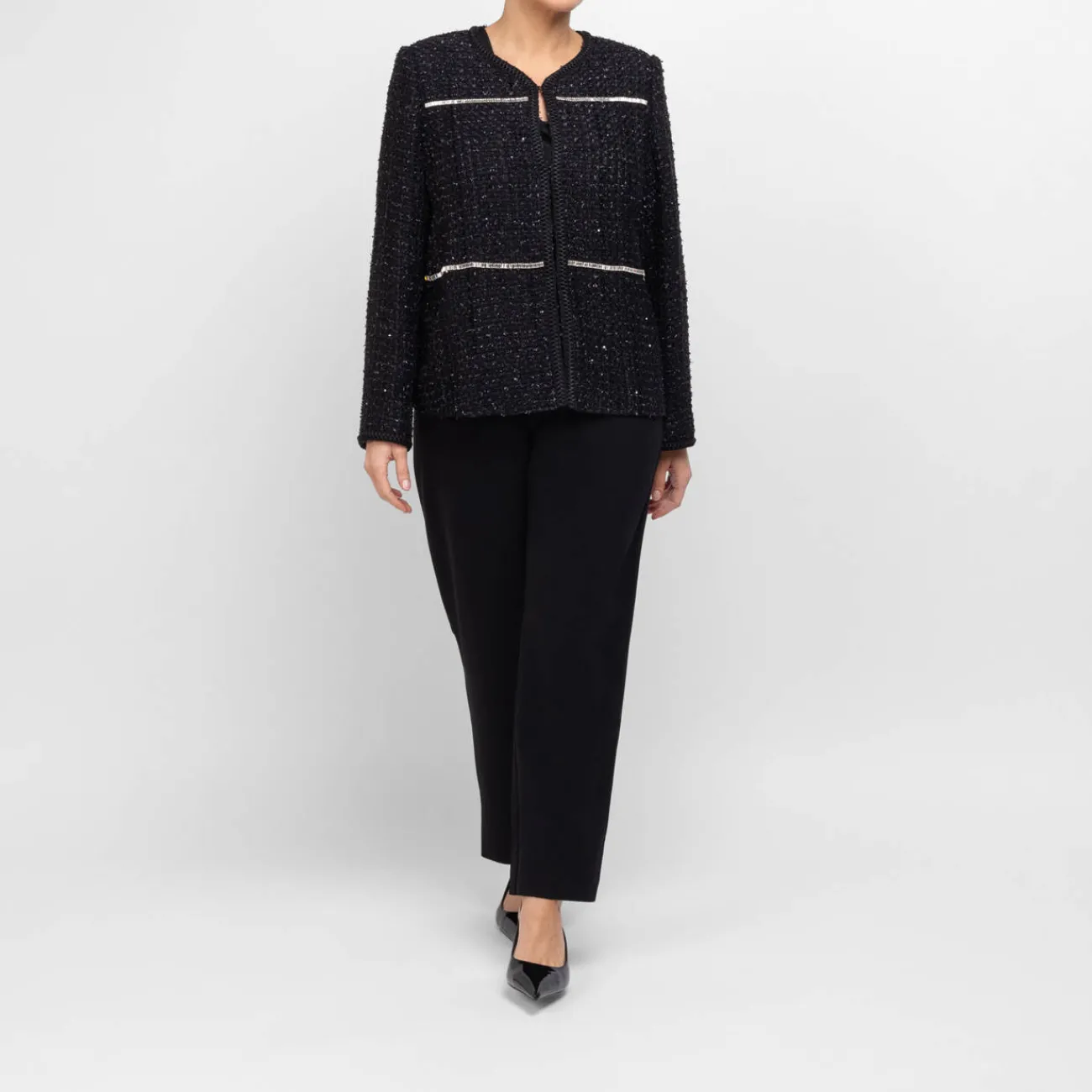 Clearance Marina Rinaldi BLACK PULL-ON FRONT CREASE TROUSER