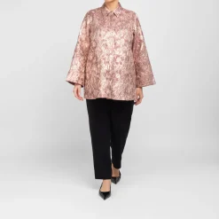 Fashion Marina Rinaldi Elegante Marina Rinaldi Brocade Shacket Metallic Rose