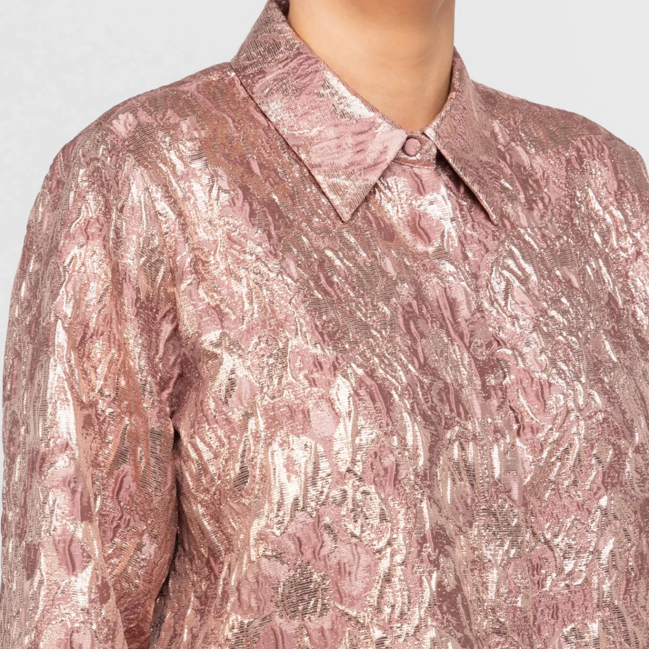 Fashion Marina Rinaldi Elegante Marina Rinaldi Brocade Shacket Metallic Rose