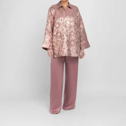 Fashion Marina Rinaldi Elegante Marina Rinaldi Brocade Shacket Metallic Rose