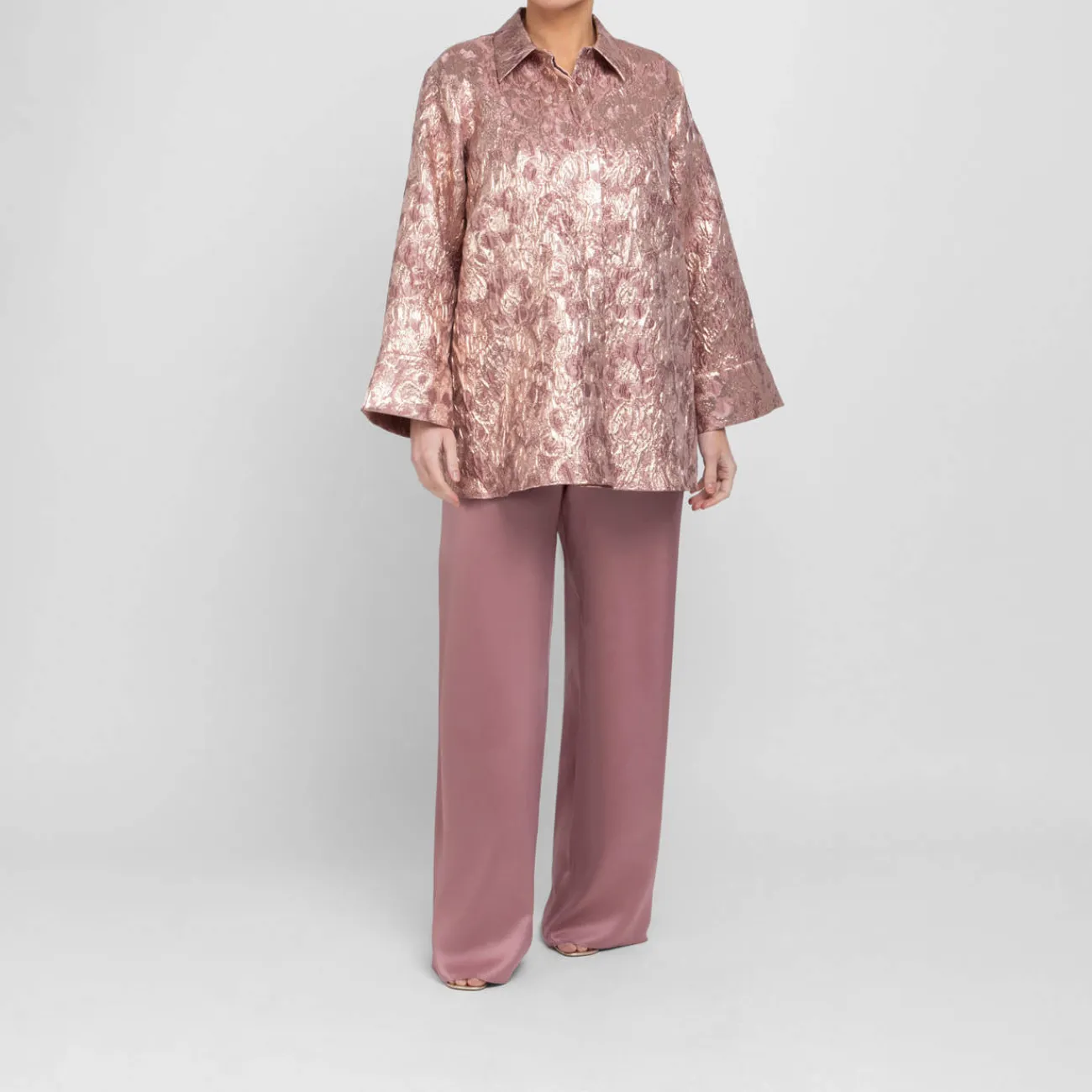 Fashion Marina Rinaldi Elegante Marina Rinaldi Brocade Shacket Metallic Rose